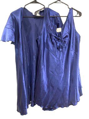 JESSICA Satin Nightie Robe Set Navy Blue XL Vintage Coquette Sleepwear Soft Girl